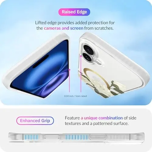 LONLI Hue - Magnetic Case for iPhone 16 Plus - [Compatible with Magsafe] - [360° Shock-Absorbent Bumper] - [Cute and Unique Phone Cover for Girls and Women] - Camellia - 5