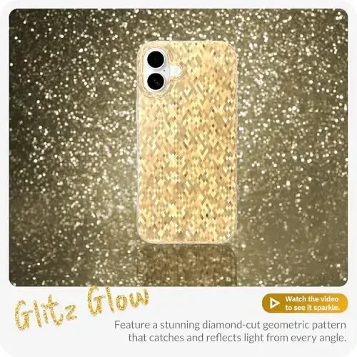 LONLI Hue - Champagne Gold Diamond Facet Sparkling Phone Case for iPhone 16 Plus - [Sparkle Glow Finish, Luxe Glitter Protection] - [360° Shock-Absorbent Bumper] - for iPhone 16 Plus - 2
