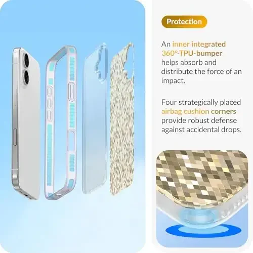 LONLI Hue - iPhone 16 Plus uchun Champagne Gold Diamond Facet Sparkling Phone Case - [Sparkle Glow Finish, Luxe Glitter Protection] - [360° Zarba yutuvchi Bumper] - iPhone 16 Plus uchun - 4