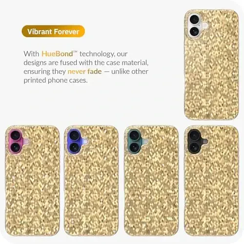 LONLI Hue - iPhone 16 Plus uchun Champagne Gold Diamond Facet Sparkling Phone Case - [Sparkle Glow Finish, Luxe Glitter Protection] - [360° Zarba yutuvchi Bumper] - iPhone 16 Plus uchun - 7