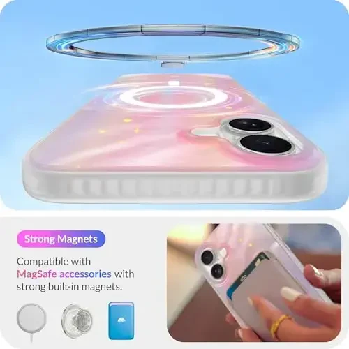 LONLI Hue - iPhone 16 Plus uchun magnitli g'ilof - [Magsafe bilan mos] - [360° zarbani yutuvchi bamper] - [Qizlar va ayollar uchun yoqimli va noyob telefon qopqog'i] - Dreamy Night - 3