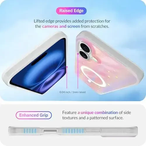 LONLI Hue - iPhone 16 Plus uchun magnitli g'ilof - [Magsafe bilan mos] - [360° zarbani yutuvchi bamper] - [Qizlar va ayollar uchun yoqimli va noyob telefon qopqog'i] - Dreamy Night - 5
