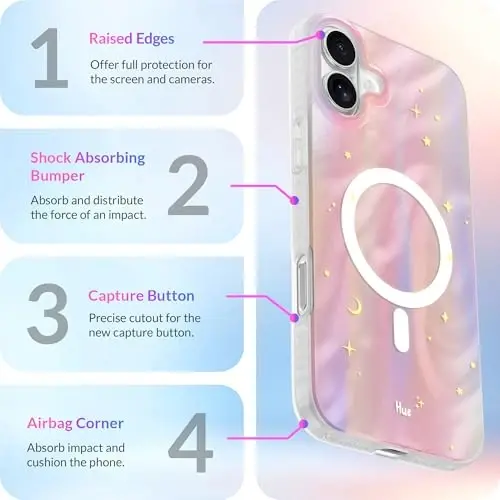 LONLI Hue - iPhone 16 Plus uchun magnitli g'ilof - [Magsafe bilan mos] - [360° zarbani yutuvchi bamper] - [Qizlar va ayollar uchun yoqimli va noyob telefon qopqog'i] - Dreamy Night - 6