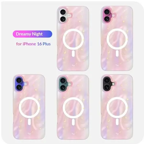 LONLI Hue - iPhone 16 Plus uchun magnitli g'ilof - [Magsafe bilan mos] - [360° zarbani yutuvchi bamper] - [Qizlar va ayollar uchun yoqimli va noyob telefon qopqog'i] - Dreamy Night - 7