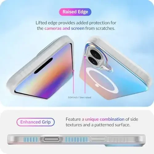 LONLI Hue - iPhone 16 Plus uchun magnitli g'ilof - [Magsafe bilan mos] - [360° zarbani yutuvchi bamper] - [Qizlar va ayollar uchun yoqimli va noyob telefon qopqog'i] - Fluorescent Holographic Iridescent - 6