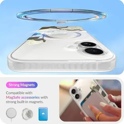 LONLI Hue - iPhone 16 Plus uchun magnitli g'ilof - [Magsafe bilan mos] - [360° zarbani yutuvchi bamper] - [Qizlar va ayollar uchun yoqimli va noyob telefon qopqog'i] - Kameliya - 3