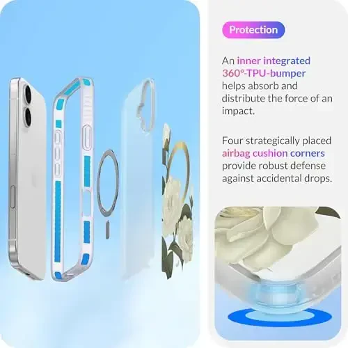 LONLI Hue - iPhone 16 Plus uchun magnitli g'ilof - [Magsafe bilan mos] - [360° zarbani yutuvchi bamper] - [Qizlar va ayollar uchun yoqimli va noyob telefon qopqog'i] - Kameliya - 4