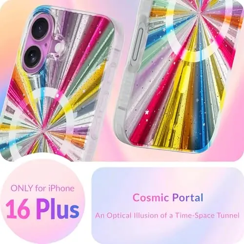 LONLI Hue - iPhone 16 Plus uchun magnitli g'ilof - [Magsafe bilan mos] - [360° zarbani yutuvchi bamper] - [Qizlar va ayollar uchun yoqimli va noyob telefon qopqog'i] - Kosmik portal - LONLI (1)