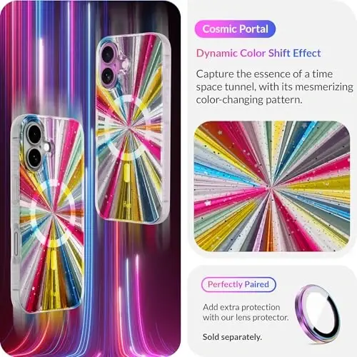 LONLI Hue - iPhone 16 Plus uchun magnitli g'ilof - [Magsafe bilan mos] - [360° zarbani yutuvchi bamper] - [Qizlar va ayollar uchun yoqimli va noyob telefon qopqog'i] - Kosmik portal - 3