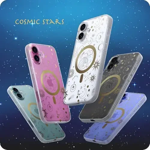 LONLI Hue - iPhone 16 Plus uchun magnitli g'ilof - [Magsafe bilan mos] - [360° zarbani yutuvchi bamper] - [Qizlar va ayollar uchun yoqimli va noyob telefon qopqog'i] - Kosmik yulduzlar - 2