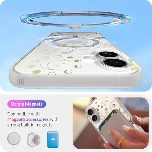 LONLI Hue - iPhone 16 Plus uchun magnitli g'ilof - [Magsafe bilan mos] - [360° zarbani yutuvchi bamper] - [Qizlar va ayollar uchun yoqimli va noyob telefon qopqog'i] - Kosmik yulduzlar - 3