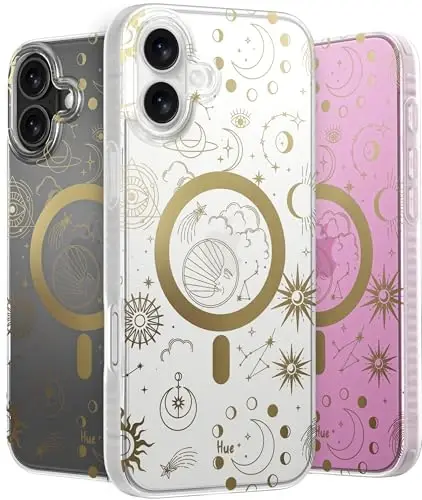 LONLI Hue - iPhone 16 Plus uchun magnitli g'ilof - [Magsafe bilan mos] - [360° zarbani yutuvchi bamper] - [Qizlar va ayollar uchun yoqimli va noyob telefon qopqog'i] - Kosmik yulduzlar 