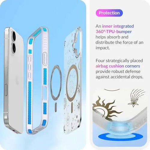 LONLI Hue - iPhone 16 Plus uchun magnitli g'ilof - [Magsafe bilan mos] - [360° zarbani yutuvchi bamper] - [Qizlar va ayollar uchun yoqimli va noyob telefon qopqog'i] - Kosmik yulduzlar - 4