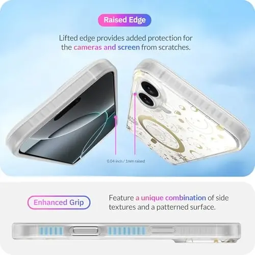 LONLI Hue - iPhone 16 Plus uchun magnitli g'ilof - [Magsafe bilan mos] - [360° zarbani yutuvchi bamper] - [Qizlar va ayollar uchun yoqimli va noyob telefon qopqog'i] - Kosmik yulduzlar - 5