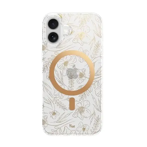LONLI Hue - iPhone 16 Plus uchun magnitli g‘ilof - [Magsafe bilan mos] - [360° zarbani yutuvchi bamper] - [Qizlar va ayollar uchun yoqimli va noyob telefon qopqog‘i] - Oltin gul naqshli 