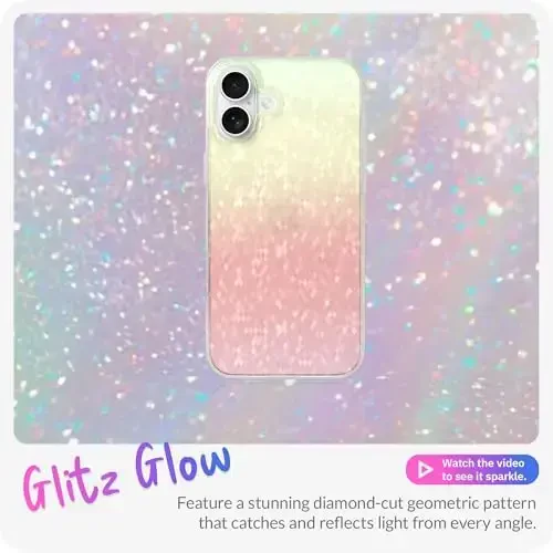 LONLI Hue - iPhone 16 Plus uchun Prismatic Rainbow Diamond Facet Sparkling telefon qutisi - [Sparkle Glow Finish, Luxe Glitter Protection] - [360° zarbani yutuvchi bamper] - iPhone 16 Plus uchun - 2