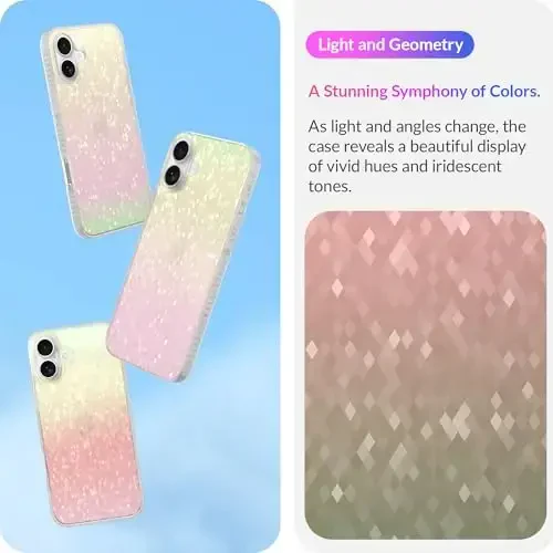 LONLI Hue - iPhone 16 Plus uchun Prismatic Rainbow Diamond Facet Sparkling telefon qutisi - [Sparkle Glow Finish, Luxe Glitter Protection] - [360° zarbani yutuvchi bamper] - iPhone 16 Plus uchun - 3
