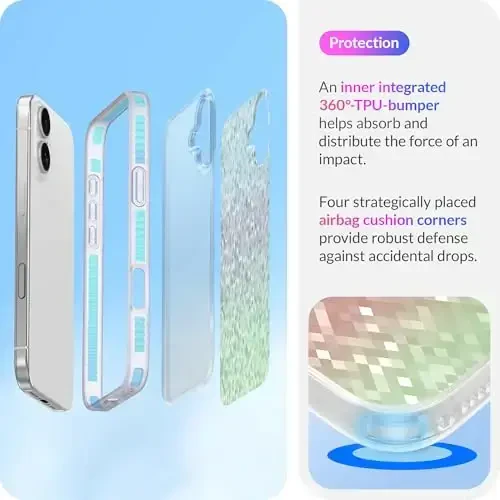 LONLI Hue - iPhone 16 Plus uchun Prismatic Rainbow Diamond Facet Sparkling telefon qutisi - [Sparkle Glow Finish, Luxe Glitter Protection] - [360° zarbani yutuvchi bamper] - iPhone 16 Plus uchun - 4