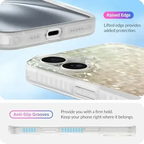 LONLI Hue - iPhone 16 Plus uchun Prismatic Rainbow Diamond Facet Sparkling telefon qutisi - [Sparkle Glow Finish, Luxe Glitter Protection] - [360° zarbani yutuvchi bamper] - iPhone 16 Plus uchun - 5