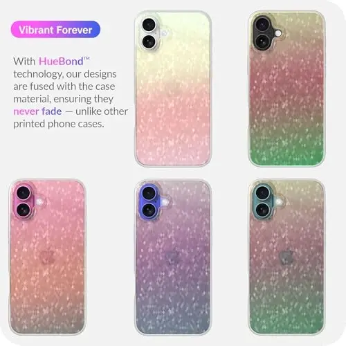 LONLI Hue - iPhone 16 Plus uchun Prismatic Rainbow Diamond Facet Sparkling telefon qutisi - [Sparkle Glow Finish, Luxe Glitter Protection] - [360° zarbani yutuvchi bamper] - iPhone 16 Plus uchun - 7