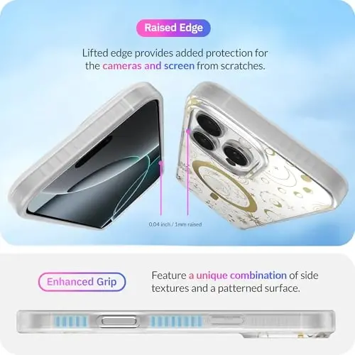 LONLI Hue - Magnetic Case for iPhone 16 Pro - [Compatible with Magsafe] - [360° Shock-Absorbent Bumper] - [Cute and Unique Phone Cover for Girls and Women] - Cosmic Stars - 5
