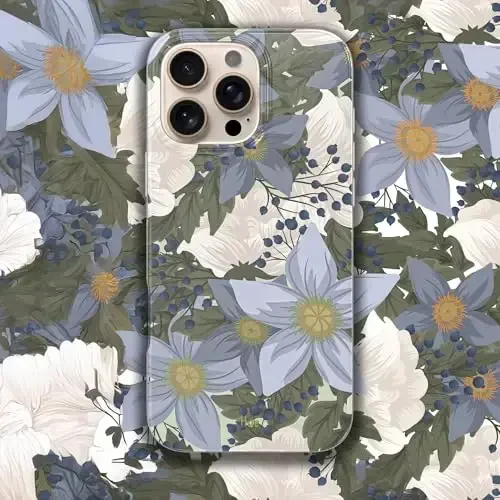 LONLI Hue - Magnetic Case for iPhone 16 Pro - [Compatible with Magsafe] - [360° Shock-Absorbent Bumper] - [Cute and Unique Phone Cover for Girls and Women] - Blue Flower - LONLI (1)