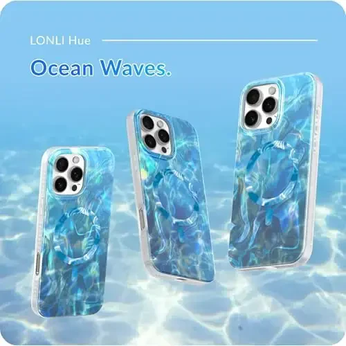 LONLI Hue - Magnetic Case for iPhone 16 Pro - [Compatible with Magsafe] - [360° Shock-Absorbent Bumper] - [Cute and Unique Phone Cover for Girls and Women] - Ocean Wave - 2