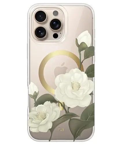LONLI Hue - Magnetic Case for iPhone 16 Pro - [Compatible with Magsafe] - [360° Shock-Absorbent Bumper] - [Cute and Unique Phone Cover for Girls and Women] - Camellia - LONLI