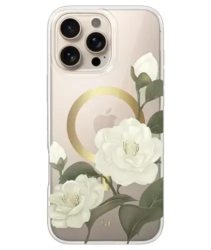 LONLI Hue - Magnetic Case for iPhone 16 Pro - [Compatible with Magsafe] - [360° Shock-Absorbent Bumper] - [Cute and Unique Phone Cover for Girls and Women] - Camellia - 1