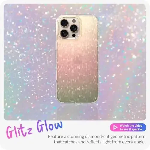 LONLI Hue - Prismatic Rainbow Diamond Facet Sparkling Phone Case for iPhone 16 Pro - [Sparkle Glow Finish, Luxe Glitter Protection] - [360° Shock-Absorbent Bumper] - for iPhone 16 Pro - 2