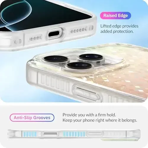 LONLI Hue - Prismatic Rainbow Diamond Facet Sparkling Phone Case for iPhone 16 Pro - [Sparkle Glow Finish, Luxe Glitter Protection] - [360° Shock-Absorbent Bumper] - for iPhone 16 Pro - 5