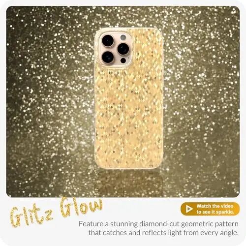 LONLI Hue - Champagne Gold Diamond Facet Sparkling Phone Case for iPhone 16 Pro - [Sparkle Glow Finish, Luxe Glitter Protection] - [360° Shock-Absorbent Bumper] - for iPhone 16 Pro - LONLI (1)