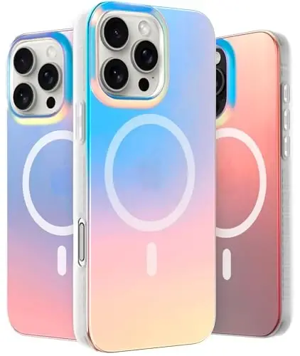 LONLI Hue - Magnetic Case for iPhone 16 Pro Max - [Compatible with Magsafe] - [360° Shock-Absorbent Bumper] - [Cute and Unique Phone Cover for Girls and Women] - Fluorescent Holographic Iridescent 
