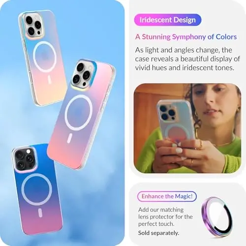 LONLI Hue - Magnetic Case for iPhone 16 Pro Max - [Compatible with Magsafe] - [360° Shock-Absorbent Bumper] - [Cute and Unique Phone Cover for Girls and Women] - Fluorescent Holographic Iridescent - LONLI (1)