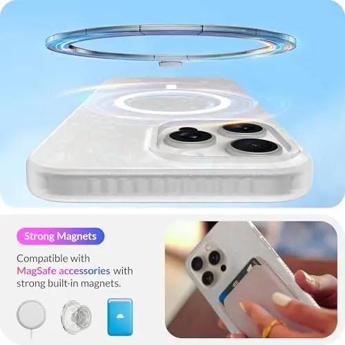 LONLI Hue - Magnetic Case for iPhone 16 Pro Max - [Compatible with Magsafe] - [360° Shock-Absorbent Bumper] - [Cute and Unique Phone Cover for Girls and Women] - White Pearl Tort - LONLI (1)