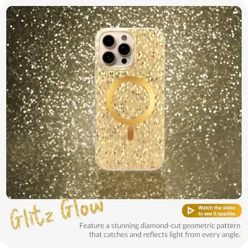 LONLI Hue - Champagne Gold Diamond Facet Sparkling Magnetic Phone Case for iPhone 16 Pro Max - [Compatible with Magsafe] - [Sparkle Glow Finish, Luxe Glitter Protection] - for iPhone 16 Pro Max - 2