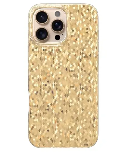 LONLI Hue - iPhone 16 Pro Max uchun Champagne Gold Diamond Facet Sparkling Phone Case - [Sparkle Glow Finish, Luxe Glitter Protection] - [360° Shock-Absorbent Bumper] - iPhone 16 Pro Max uchun - 1