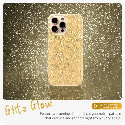 LONLI Hue - iPhone 16 Pro Max uchun Champagne Gold Diamond Facet Sparkling Phone Case - [Sparkle Glow Finish, Luxe Glitter Protection] - [360° Shock-Absorbent Bumper] - iPhone 16 Pro Max uchun - 2