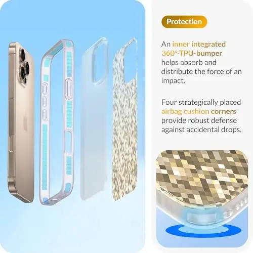 LONLI Hue - iPhone 16 Pro Max uchun Champagne Gold Diamond Facet Sparkling Phone Case - [Sparkle Glow Finish, Luxe Glitter Protection] - [360° Shock-Absorbent Bumper] - iPhone 16 Pro Max uchun - 4