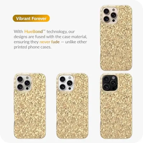 LONLI Hue - iPhone 16 Pro Max uchun Champagne Gold Diamond Facet Sparkling Phone Case - [Sparkle Glow Finish, Luxe Glitter Protection] - [360° Shock-Absorbent Bumper] - iPhone 16 Pro Max uchun - 7