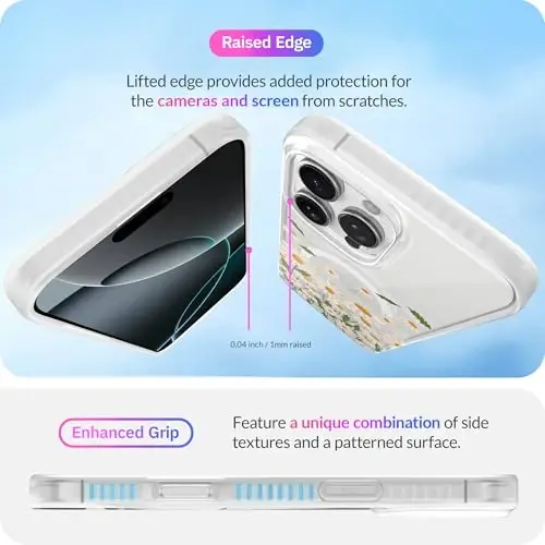 LONLI Hue - iPhone 16 Pro Max uchun magnitli g'ilof - [Magsafe bilan mos] - [360° zarbani yutuvchi bamper] - [Qizlar va ayollar uchun yoqimli va noyob telefon qopqog'i] - Daisy Garden - 5