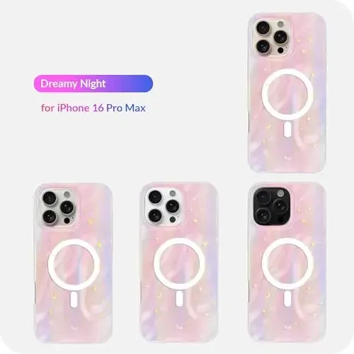 LONLI Hue - iPhone 16 Pro Max uchun magnitli g'ilof - [Magsafe bilan mos] - [360° zarbani yutuvchi bamper] - [Qizlar va ayollar uchun yoqimli va noyob telefon qopqog'i] - Dreamy Night - 7
