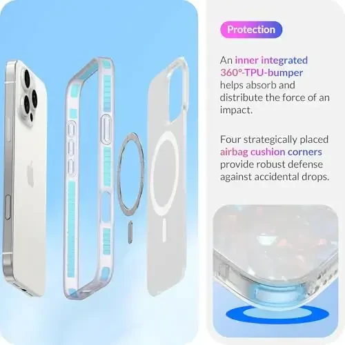 LONLI Hue - iPhone 16 Pro Max uchun magnitli g'ilof - [Magsafe bilan mos keladi] - [360° zarbani yutuvchi bamper] - [Qizlar va ayollar uchun chiroyli va noyob telefon qopqog'i] - Oq marvarid toshbaqa - 5
