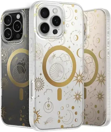 LONLI Hue - iPhone 16 Pro Max uchun magnitli g'ilof - [Magsafe bilan mos keladi] - [360° zarbani yutuvchi bamper] - [Qizlar va ayollar uchun yoqimli va noyob telefon qopqog'i] - Kosmik Yulduzlar - LONLI