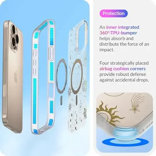 LONLI Hue - iPhone 16 Pro Max uchun magnitli g'ilof - [Magsafe bilan mos keladi] - [360° zarbani yutuvchi bamper] - [Qizlar va ayollar uchun yoqimli va noyob telefon qopqog'i] - Kosmik Yulduzlar - 4