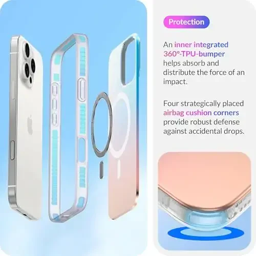 LONLI Hue - iPhone 16 Pro uchun magnitli g'ilof - [Magsafe bilan mos] - [360° zarbani yutuvchi bamper] - [Qizlar va ayollar uchun yoqimli va noyob telefon qopqog'i] - Fluorescent Holographic Iridescent - 5