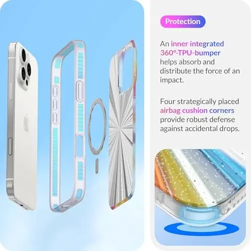LONLI Hue - iPhone 16 Pro uchun magnitli g'ilof - [Magsafe bilan mos] - [360° zarbani yutuvchi bamper] - [Qizlar va ayollar uchun yoqimli va noyob telefon qopqog'i] - Kosmik Portal - 5