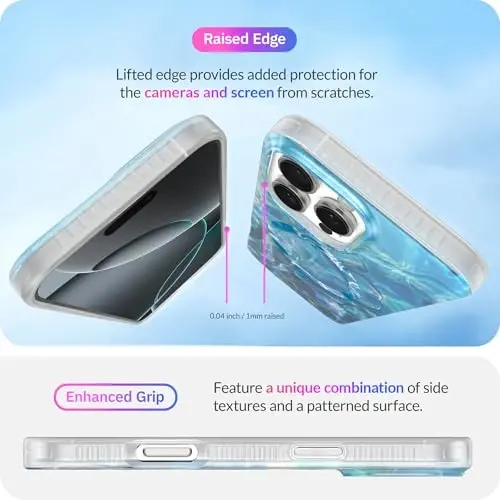LONLI Hue - iPhone 16 Pro uchun magnitli g'ilof - [Magsafe bilan mos keladi] - [360° zarbani yutuvchi bamper] - [Qizlar va ayollar uchun chiroyli va noyob telefon qopqog'i] - Moviy gul - 5