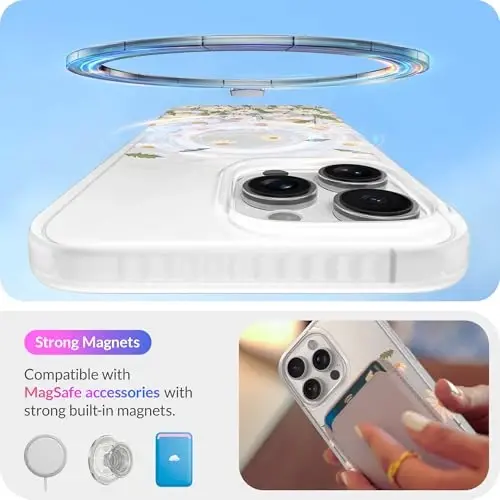 LONLI Hue - iPhone 16 Pro uchun magnitli g'ilof - [Magsafe bilan mos keladi] - [360° zarbani yutuvchi bamper] - [Qizlar va ayollar uchun yoqimli va noyob telefon qopqog'i] - Daisy Garden - 3