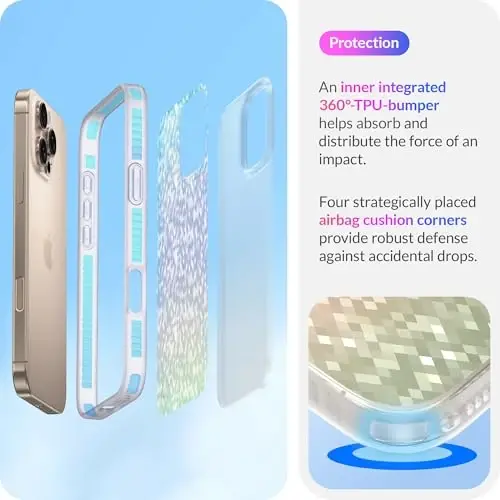 LONLI Hue - iPhone 16 Pro uchun Prismatic Rainbow Diamond Facet Sparkling Phone Case - [Sparkle Glow Finish, Luxe Glitter Protection] - [360° zarbani yutuvchi Bumper] - iPhone 16 Pro uchun - 4